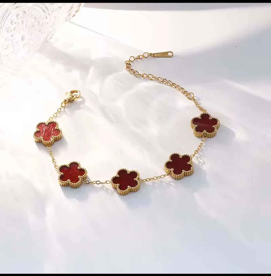 Flower Shape Bracelet for Women - Adjustable Luxury Five Leaf Flower Jewelry Gift in Stainless Steel
