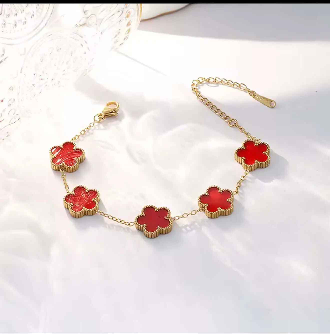 Flower Shape Bracelet for Women - Adjustable Luxury Five Leaf Flower Jewelry Gift in Stainless Steel