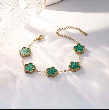 Flower Shape Bracelet for Women - Adjustable Luxury Five Leaf Flower Jewelry Gift in Stainless Steel