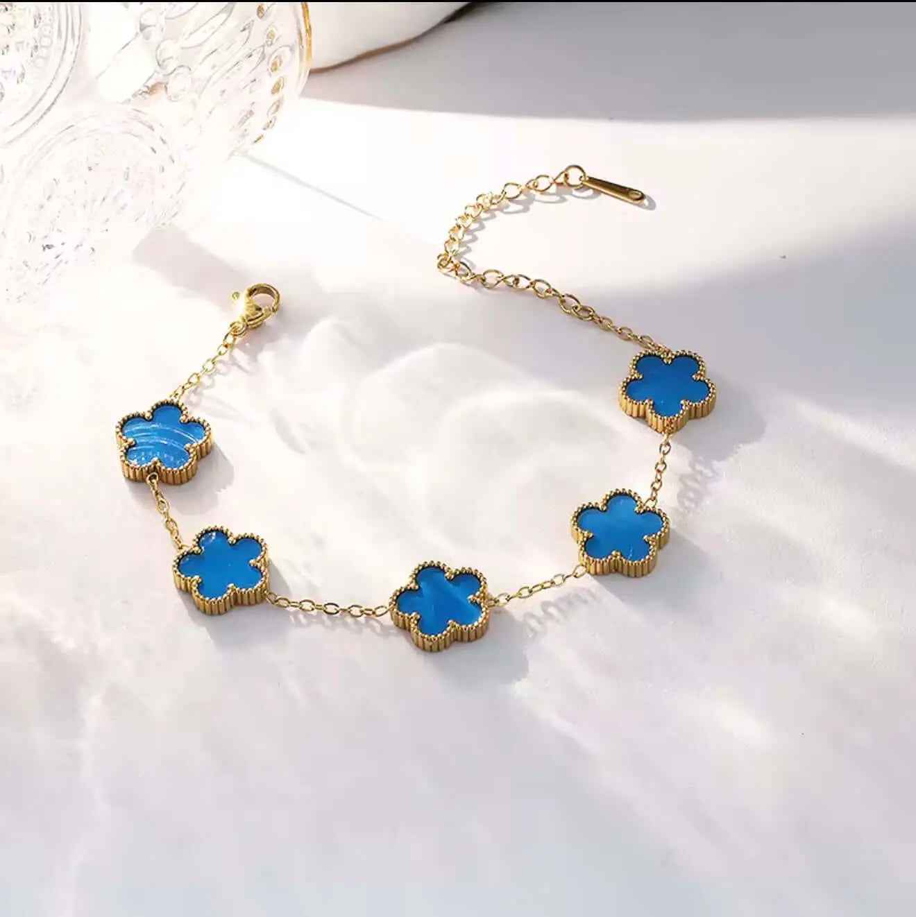 Flower Shape Bracelet for Women - Adjustable Luxury Five Leaf Flower Jewelry Gift in Stainless Steel