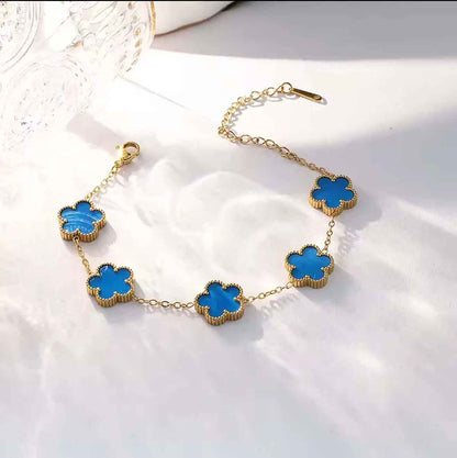Flower Shape Bracelet for Women - Adjustable Luxury Five Leaf Flower Jewelry Gift in Stainless Steel