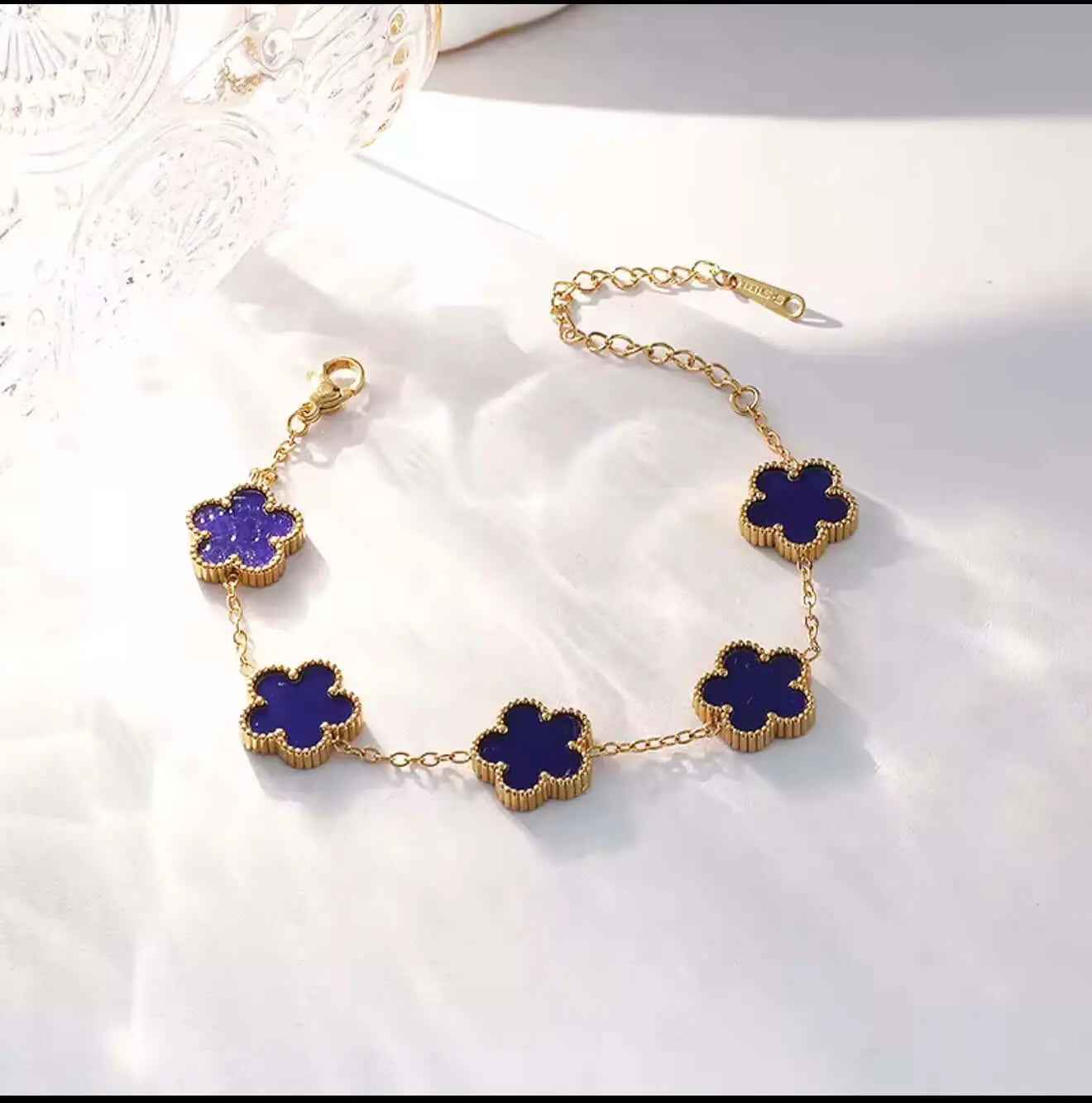 Flower Shape Bracelet for Women - Adjustable Luxury Five Leaf Flower Jewelry Gift in Stainless Steel