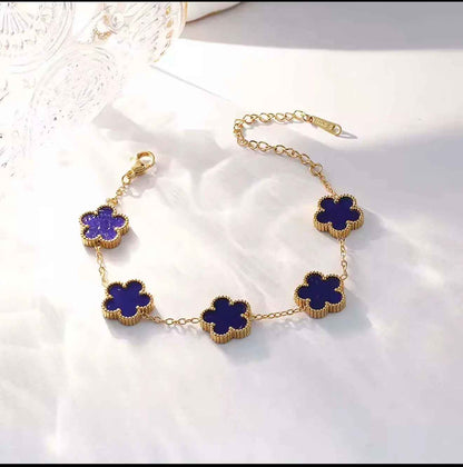 Flower Shape Bracelet for Women - Adjustable Luxury Five Leaf Flower Jewelry Gift in Stainless Steel