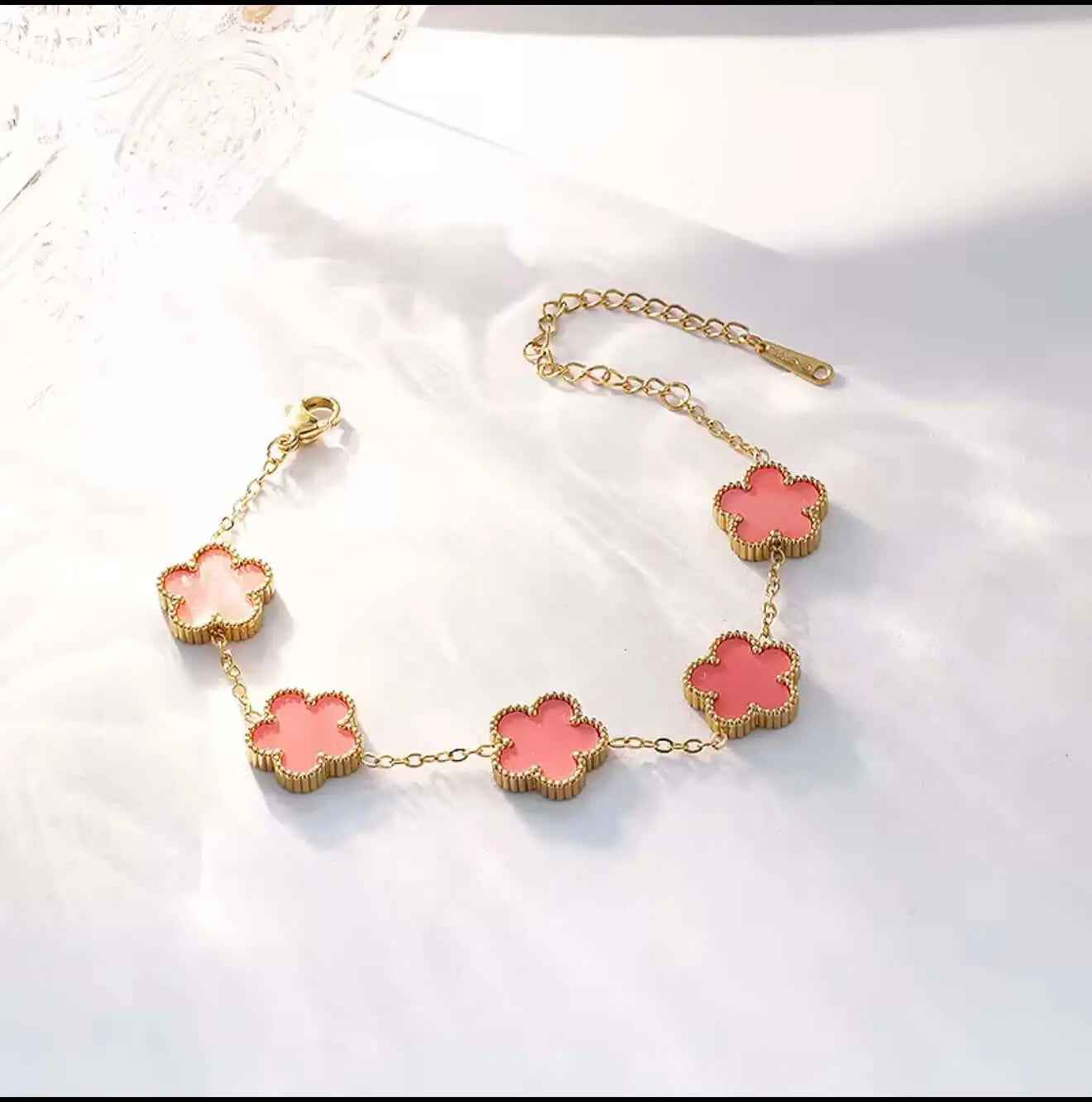 Flower Shape Bracelet for Women - Adjustable Luxury Five Leaf Flower Jewelry Gift in Stainless Steel