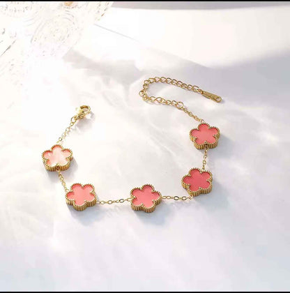 Flower Shape Bracelet for Women - Adjustable Luxury Five Leaf Flower Jewelry Gift in Stainless Steel