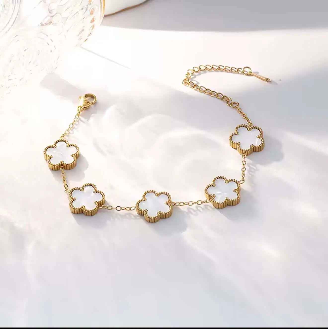 Flower Shape Bracelet for Women - Adjustable Luxury Five Leaf Flower Jewelry Gift in Stainless Steel