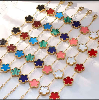 Flower Shape Bracelet for Women - Adjustable Luxury Five Leaf Flower Jewelry Gift in Stainless Steel
