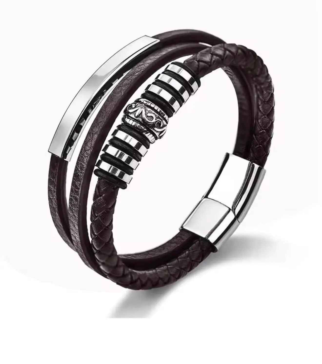 Trendy Mens Leather Bracelets with Classic Stainless Steel Multilayer Braided Rope for Male and Female Bangles Jewelry Gift