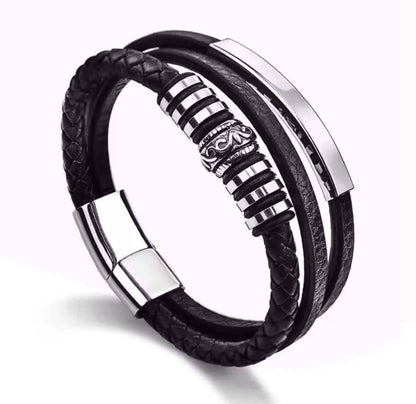 Trendy Mens Leather Bracelets with Classic Stainless Steel Multilayer Braided Rope for Male and Female Bangles Jewelry Gift