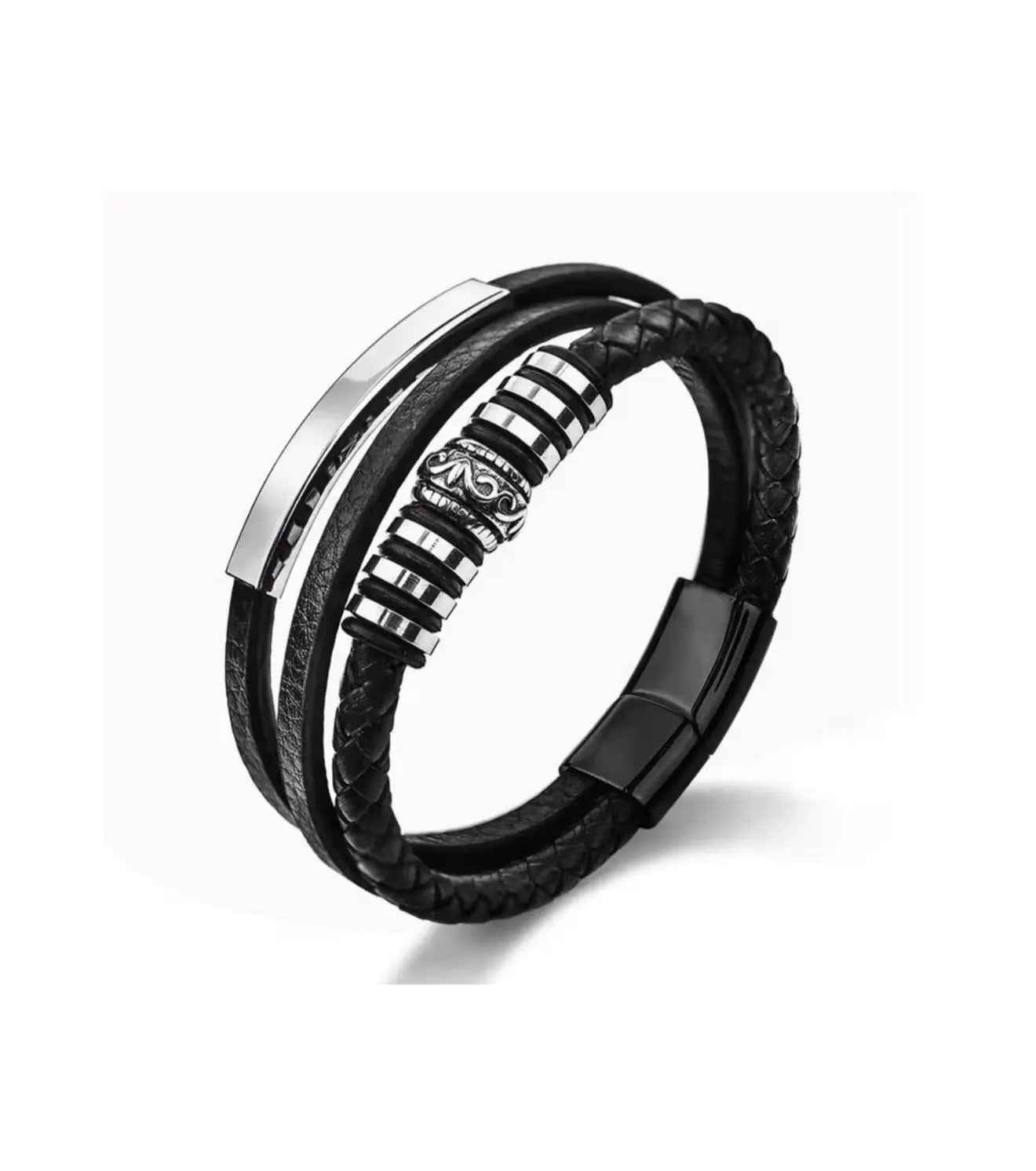 Trendy Mens Leather Bracelets with Classic Stainless Steel Multilayer Braided Rope for Male and Female Bangles Jewelry Gift