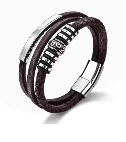 Trendy Mens Leather Bracelets with Classic Stainless Steel Multilayer Braided Rope for Male and Female Bangles Jewelry Gift