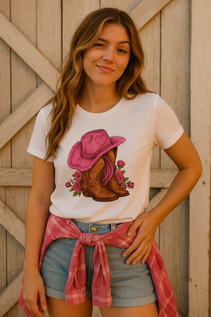 Cowgirl Floral Print T-shirts Women Summer Tshirt Lady Rive Novarashop