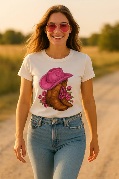 Cowgirl Floral Print T-shirts Women Summer Tshirt Lady Rive Novarashop
