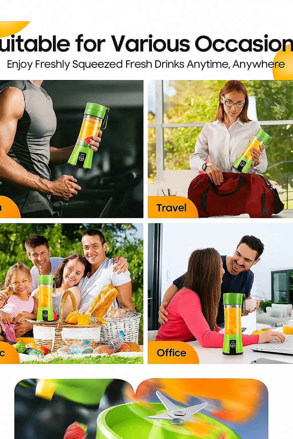 New Mini Portable Blender Bottle USB 6 Blades Fruit Fresh Juicer Smoothies Mixer Machine Crusher Food Processor for Kitchen - Novarashop