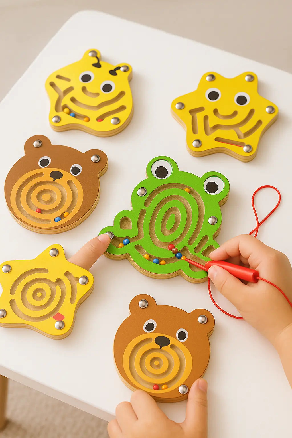 Kids Magnetic Maze Toy Mini Wooden Interactive Maze Pen Driving Beads Maze Puzzle Board Game Eduactional Toys for Toddlers Baby - Novarashop