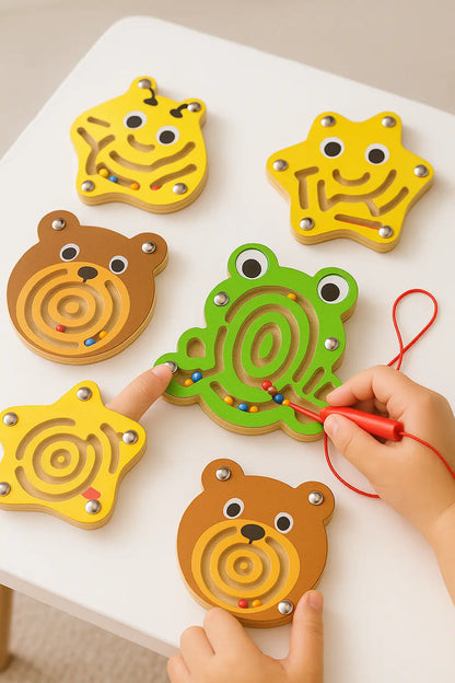 Kids Magnetic Maze Toy Mini Wooden Interactive Maze Pen Driving Beads Maze Puzzle Board Game Eduactional Toys for Toddlers Baby - Novarashop