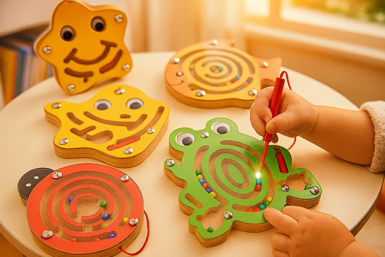 Kids Magnetic Maze Toy Mini Wooden Interactive Maze Pen Driving Beads Maze Puzzle Board Game Eduactional Toys for Toddlers Baby - Novarashop