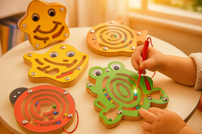 Kids Magnetic Maze Toy Mini Wooden Interactive Maze Pen Driving Beads Maze Puzzle Board Game Eduactional Toys for Toddlers Baby - Novarashop