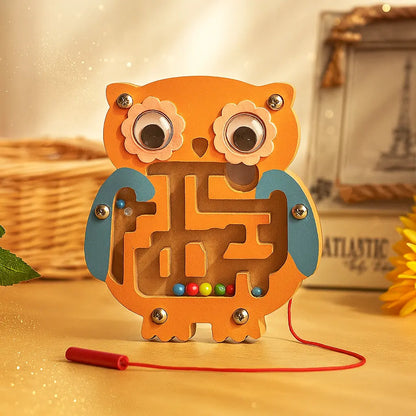 Kids Magnetic Maze Toy Mini Wooden Interactive Maze Pen Driving Beads Maze Puzzle Board Game Eduactional Toys for Toddlers Baby - Novarashop