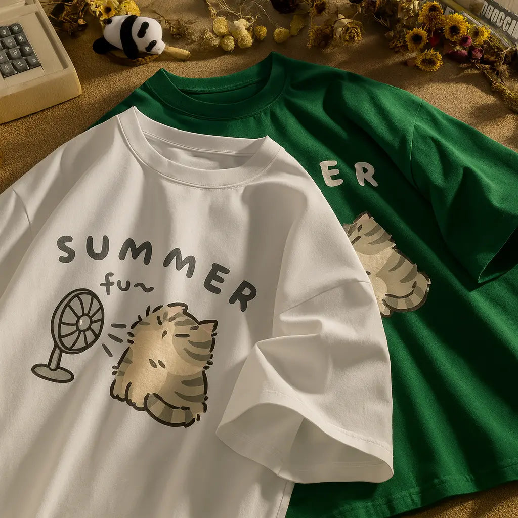 Korean Version Retro Minimalist Printed Summer T-shirt Casual Loose Couple Thin Short Sleeves - Novarashop