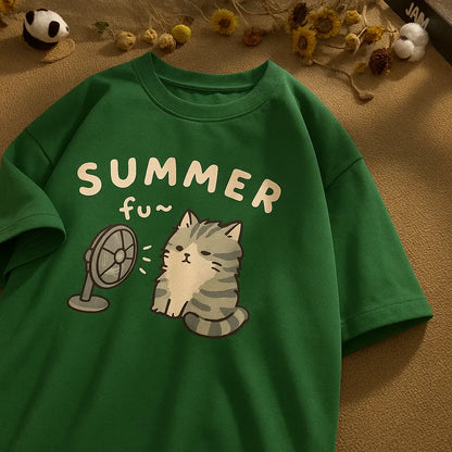 Korean Version Retro Minimalist Printed Summer T-shirt Casual Loose Couple Thin Short Sleeves - Novarashop