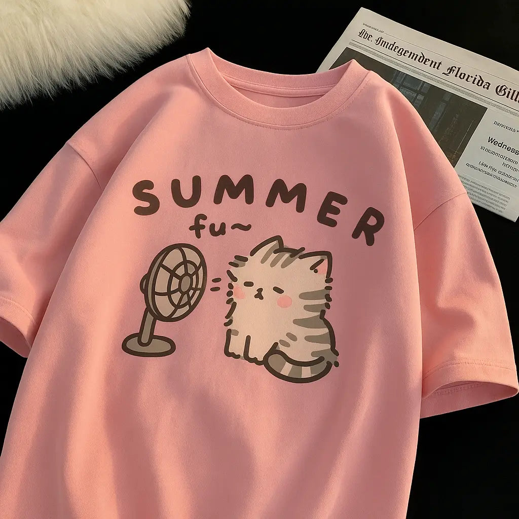 Korean Version Retro Minimalist Printed Summer T-shirt Casual Loose Couple Thin Short Sleeves - Novarashop