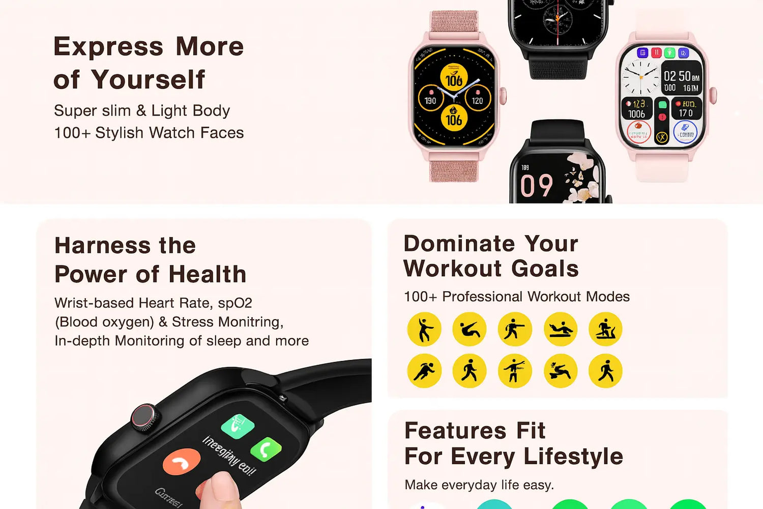 LEMFO LT10 Smart Watch 2024 Android Gift Bluetooth Call Smartwatch 2024 Touch Dial Music Fitness Tracker Sports Watches - Novarashop