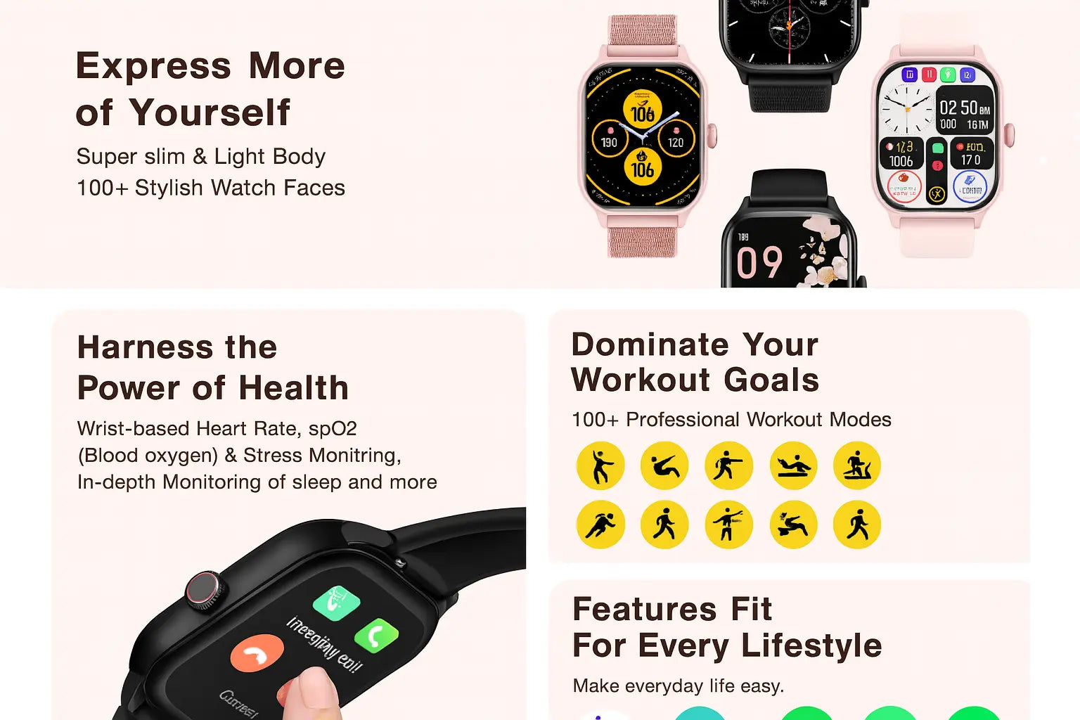 LEMFO LT10 Smart Watch 2024 Android Gift Bluetooth Call Smartwatch 2024 Touch Dial Music Fitness Tracker Sports Watches - Novarashop