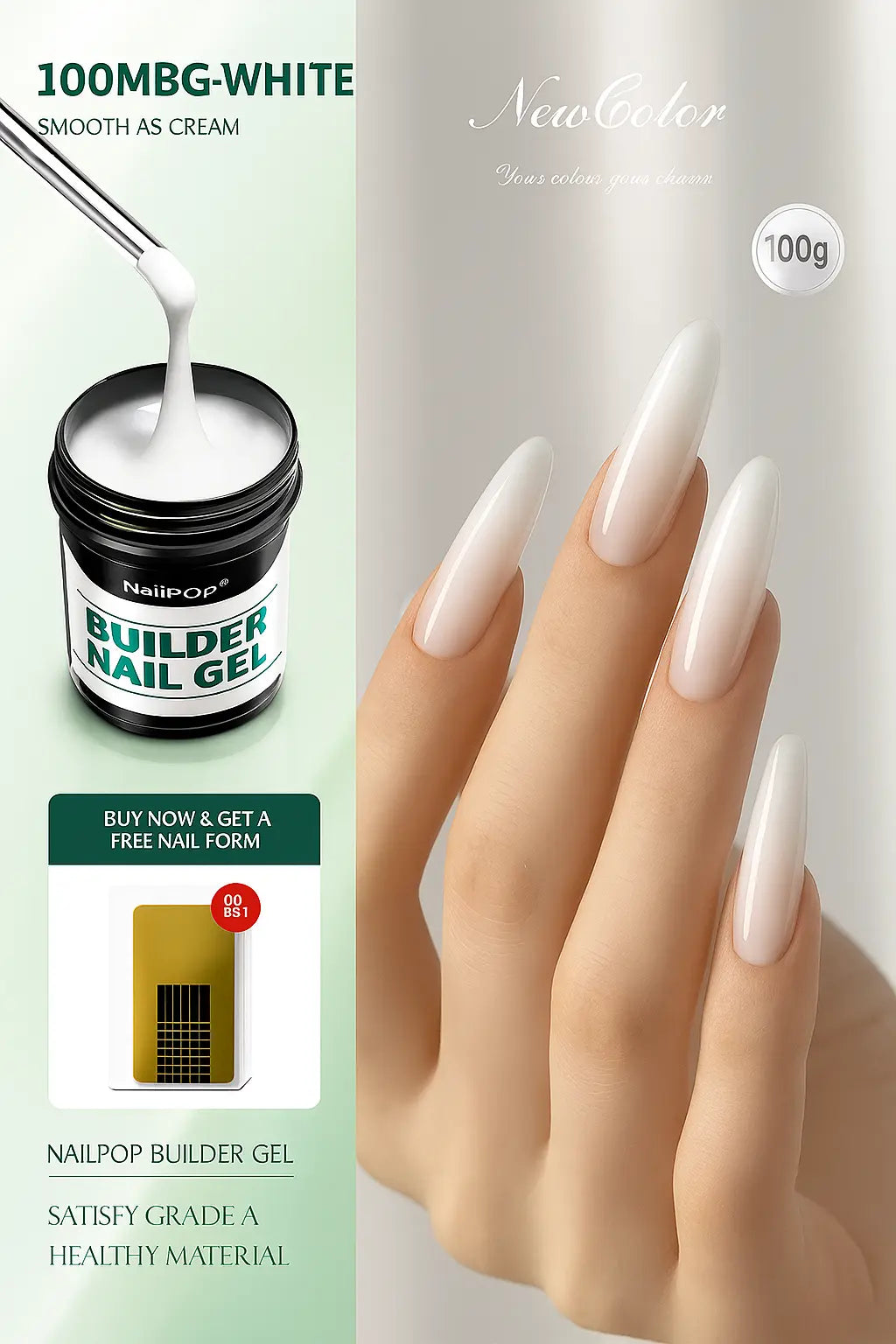 Nailpop Professional Builder Gel UV Hard Gel for Nail Strengthen Quick Building Long Lasting Soak Off Extension Gel 30/100g - Novarashop