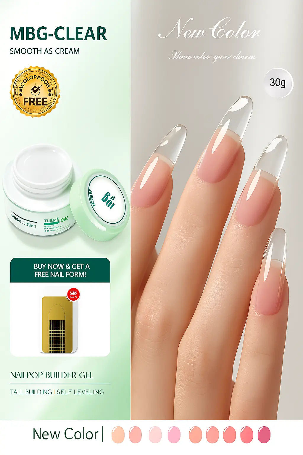 Nailpop Professional Builder Gel UV Hard Gel for Nail Strengthen Quick Building Long Lasting Soak Off Extension Gel 30/100g - Novarashop