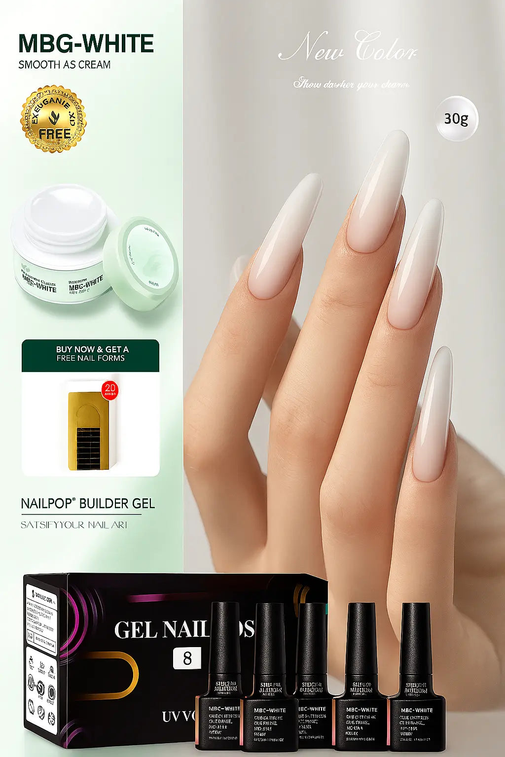 Nailpop Professional Builder Gel UV Hard Gel for Nail Strengthen Quick Building Long Lasting Soak Off Extension Gel 30/100g - Novarashop