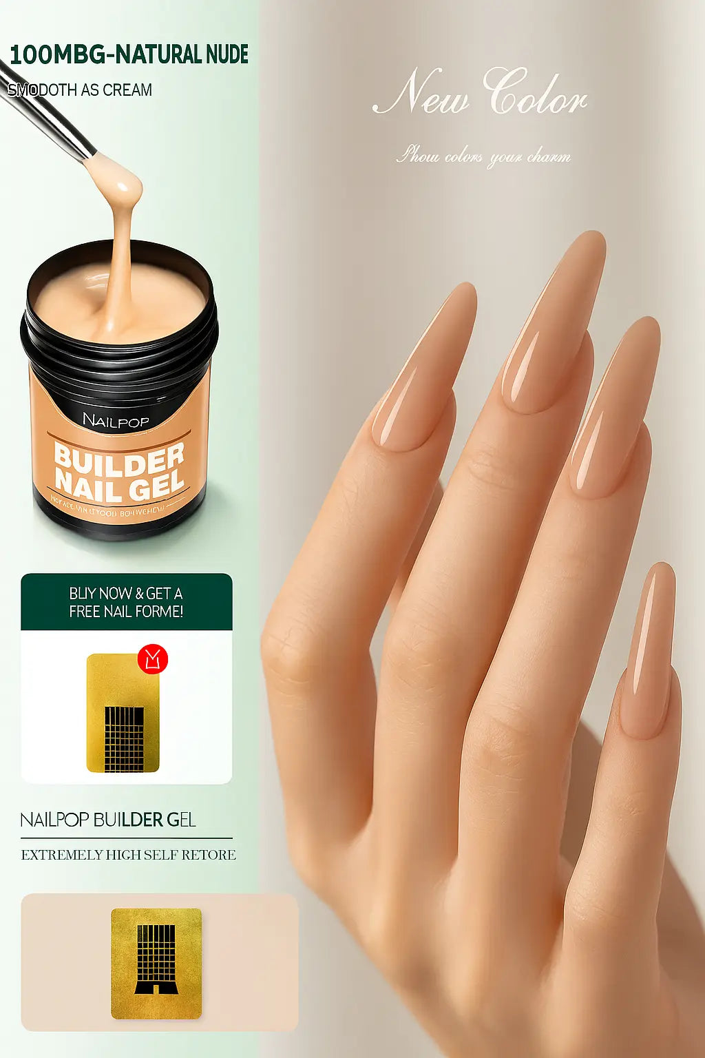 Nailpop Professional Builder Gel UV Hard Gel for Nail Strengthen Quick Building Long Lasting Soak Off Extension Gel 30/100g - Novarashop