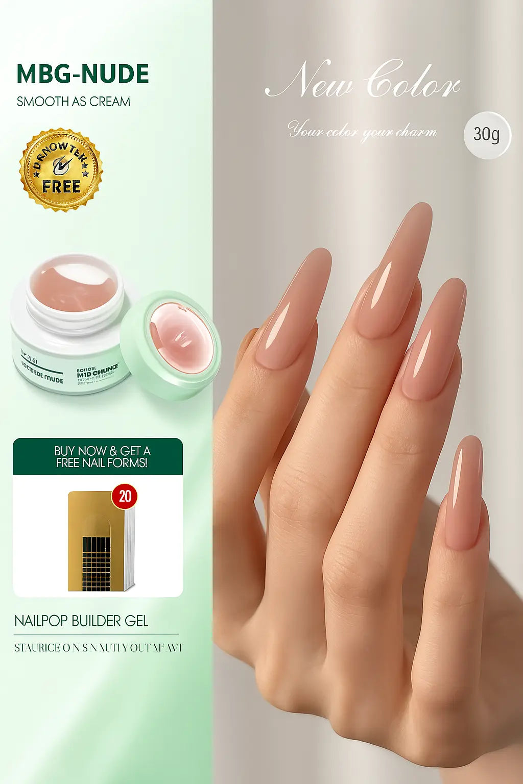 Nailpop Professional Builder Gel UV Hard Gel for Nail Strengthen Quick Building Long Lasting Soak Off Extension Gel 30/100g - Novarashop