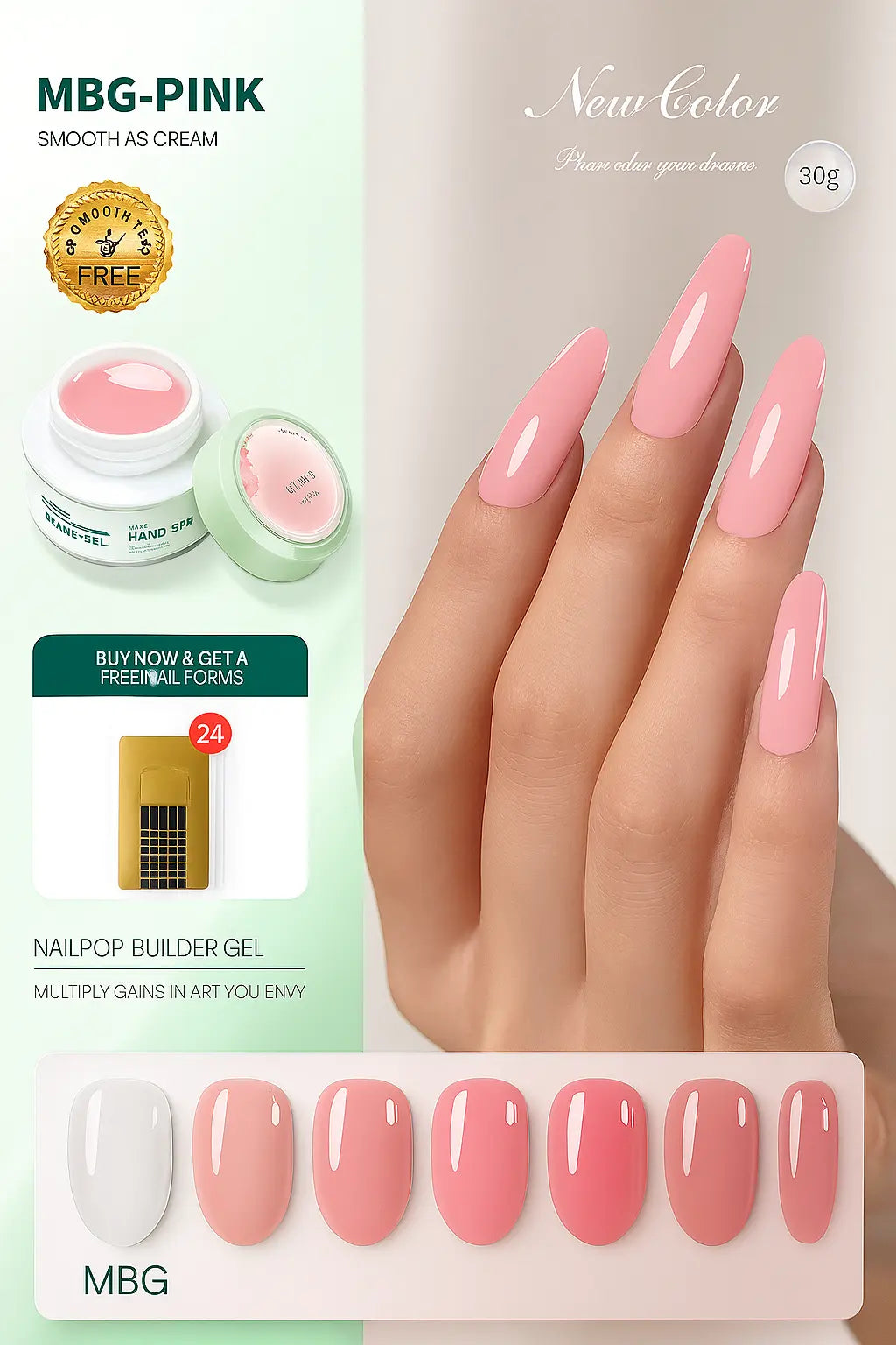 Nailpop Professional Builder Gel UV Hard Gel for Nail Strengthen Quick Building Long Lasting Soak Off Extension Gel 30/100g - Novarashop