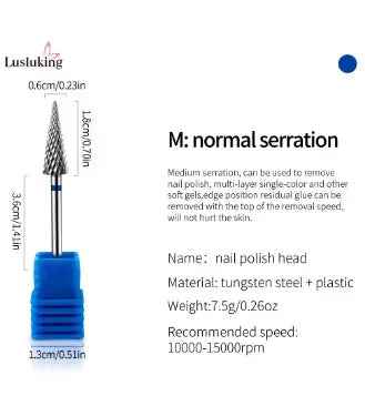 Tungsten Carbide Nail Drill Bits for Electric Manicure - Milling Cutters for Gel Polish Removal
