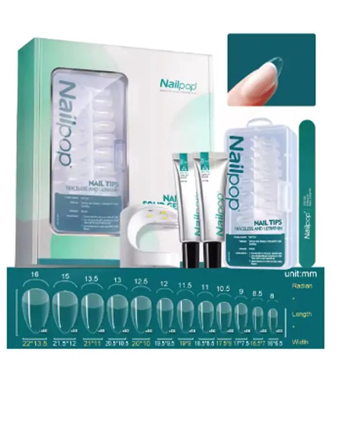 Nailpop Nail Tips and Glue Gel Nail Kit Fast Nail Extension Set with Soft Gel UV Lamp 600Pcs Semi Matte Nails and Files Tools - Novarashop