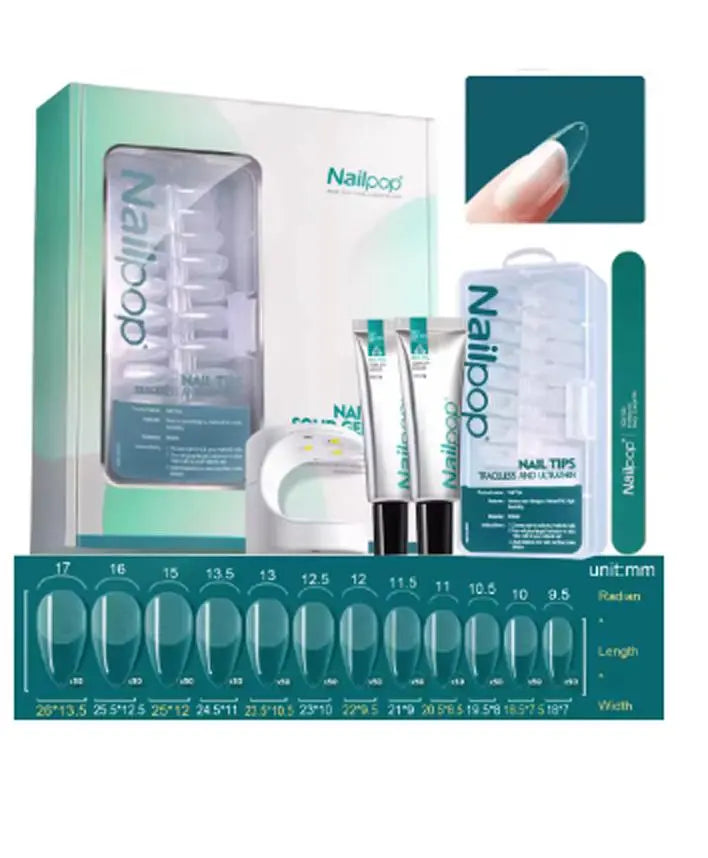 Nailpop Nail Tips and Glue Gel Nail Kit Fast Nail Extension Set with Soft Gel UV Lamp 600Pcs Semi Matte Nails and Files Tools - Novarashop