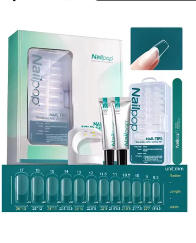 Nailpop Nail Tips and Glue Gel Nail Kit Fast Nail Extension Set with Soft Gel UV Lamp 600Pcs Semi Matte Nails and Files Tools - Novarashop