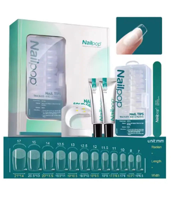 Nailpop Nail Tips and Glue Gel Nail Kit Fast Nail Extension Set with Soft Gel UV Lamp 600Pcs Semi Matte Nails and Files Tools - Novarashop
