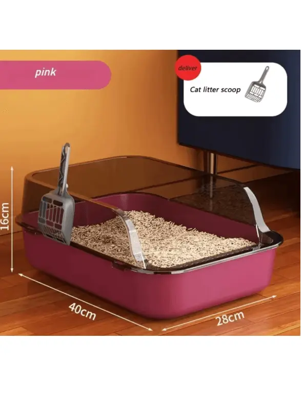 Cats Toilet Cat Litter Box Semi-enclosed High Side Splashproof Pet Bedpans with Litter Scoop Kitty Sandbox Cleaning Cat Supplies - Novarashop