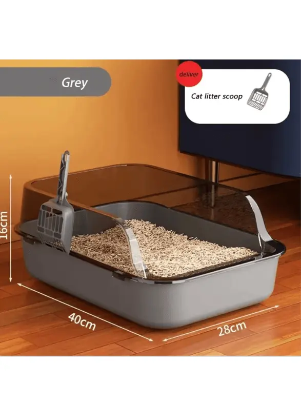 Cats Toilet Cat Litter Box Semi-enclosed High Side Splashproof Pet Bedpans with Litter Scoop Kitty Sandbox Cleaning Cat Supplies - Novarashop