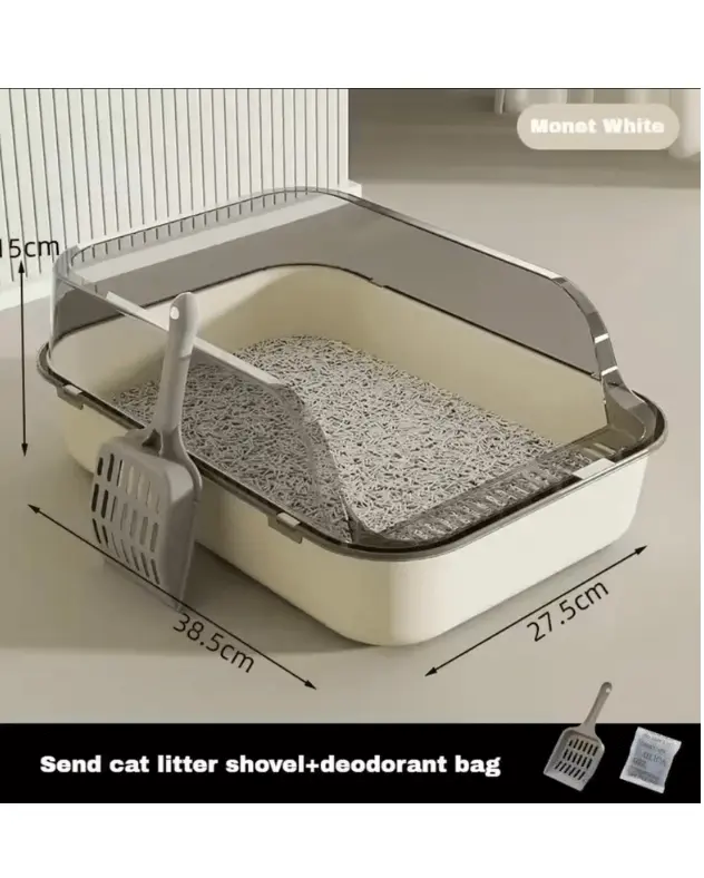 Cats Toilet Cat Litter Box Semi-enclosed High Side Splashproof Pet Bedpans with Litter Scoop Kitty Sandbox Cleaning Cat Supplies - Novarashop