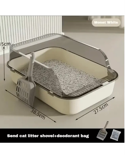 Cats Toilet Cat Litter Box Semi-enclosed High Side Splashproof Pet Bedpans with Litter Scoop Kitty Sandbox Cleaning Cat Supplies - Novarashop