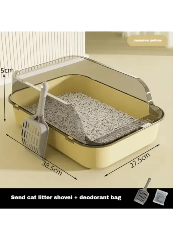 Cats Toilet Cat Litter Box Semi-enclosed High Side Splashproof Pet Bedpans with Litter Scoop Kitty Sandbox Cleaning Cat Supplies - Novarashop