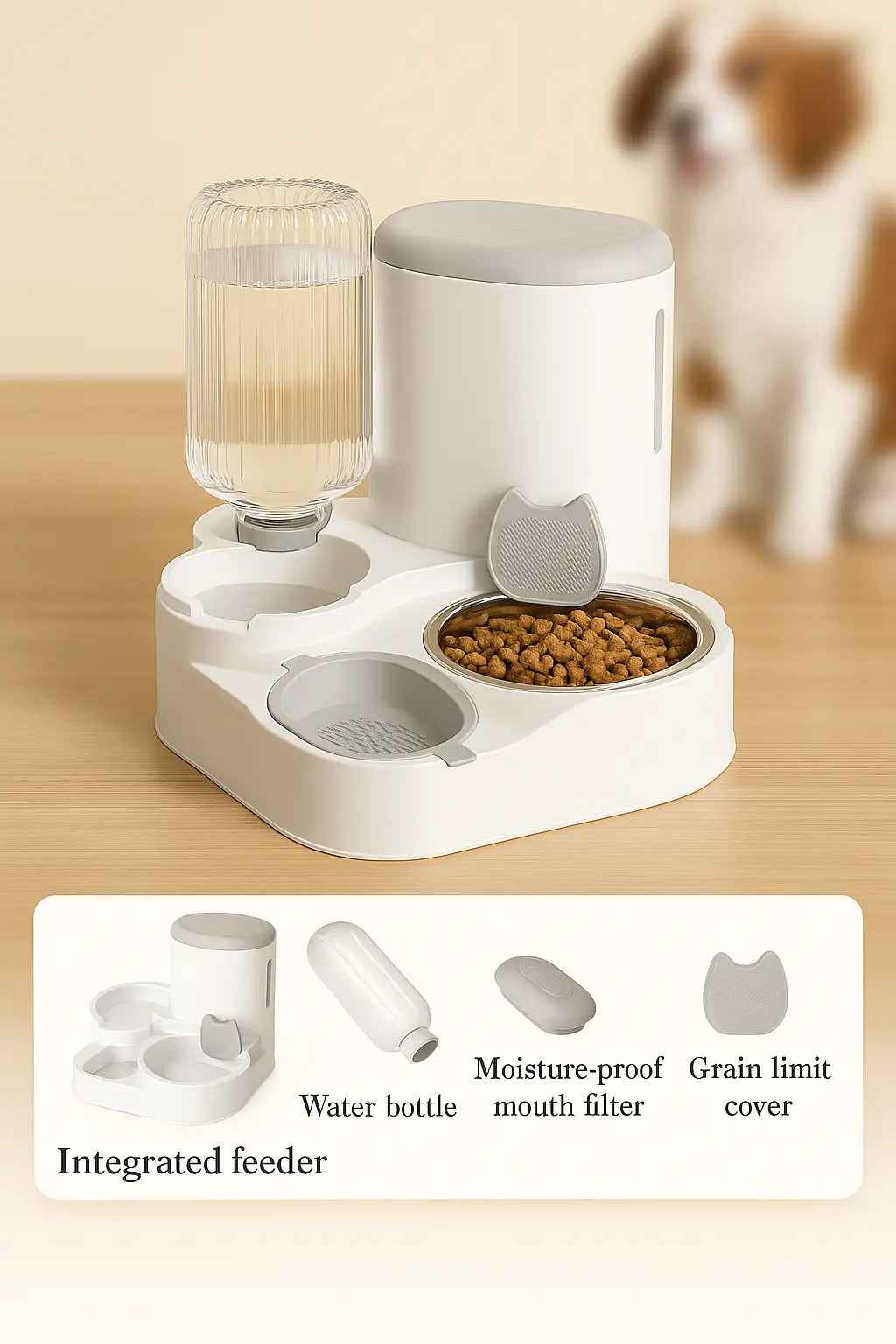 Automatic Cat Feeder - Integrated Cat Bowl and Water Dispenser for Cats and Dogs