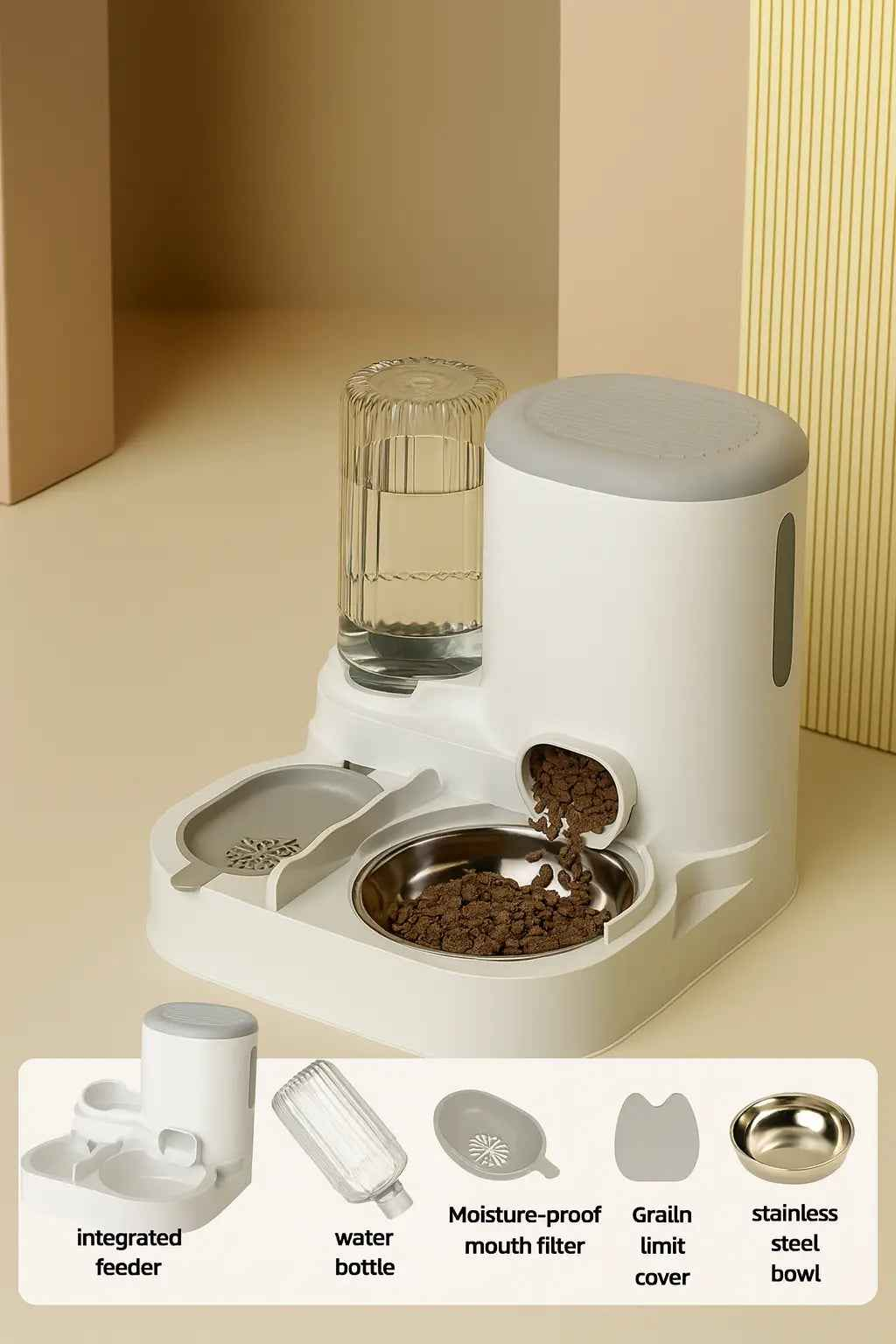 Automatic Cat Feeder - Integrated Cat Bowl and Water Dispenser for Cats and Dogs