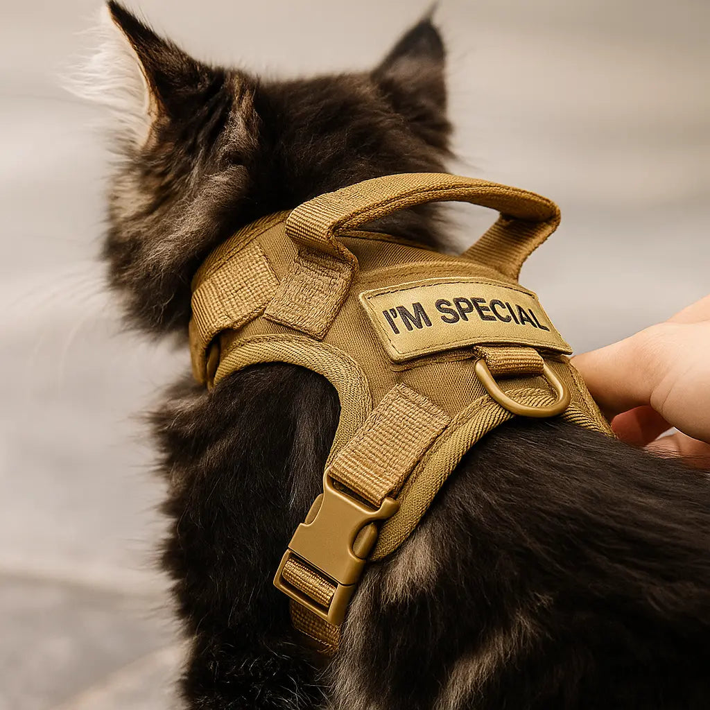 Tactical cat harness for outdoor walking of kittens and puppies, used for walking to prevent escape, soft mesh, easy to wear - Novarashop