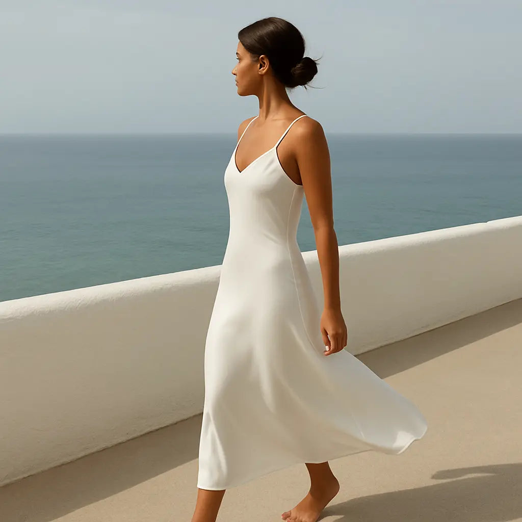 TRAFZA Women Summer Yellow Stain V Neck Sling Dress Elegant Sleeveless Loose Maxi Robes 2025 New Ladies Party Holiday Dresses - Novarashop