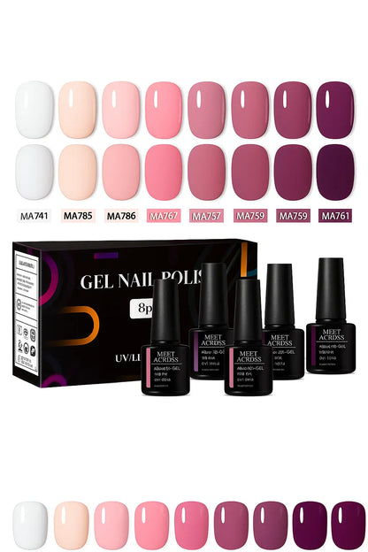 8pc 1-Step Nail Gel Set No Need Base Top Coat Nude Milky Pink UV/LED Long Lasting Nail Supplies Vernis for Manicure DIY Design - Novarashop