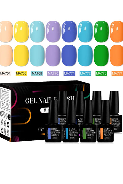 8pc 1-Step Nail Gel Set No Need Base Top Coat Nude Milky Pink UV/LED Long Lasting Nail Supplies Vernis for Manicure DIY Design - Novarashop